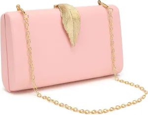 Women's Fashion Evening Bags with Golden Leaves Crossbody Shoulder Handbag Chain Removable