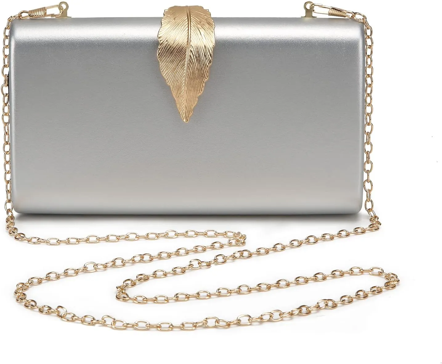 Women's Fashion Evening Bags with Golden Leaves Crossbody Shoulder Handbag Chain Removable