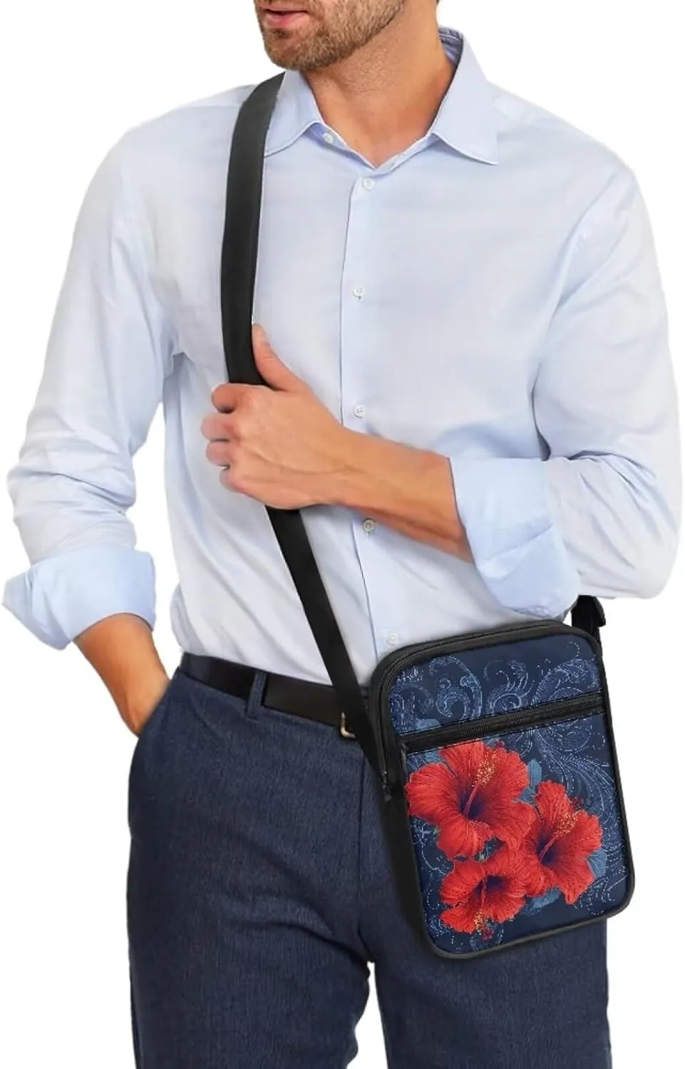 Women's Hibiscus Flower Crossbody Bag, Zip Small Messenger Shoulder Storage Bags