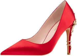 Women's High Heels Pointed Toe Closed Unique High Heels Stiletto Heels Satin Evening Prom Dress Shoes