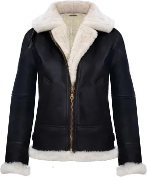 Womens Hooded Sheepskin Jacket B3 Flying Leather RAF Aviator Pilot