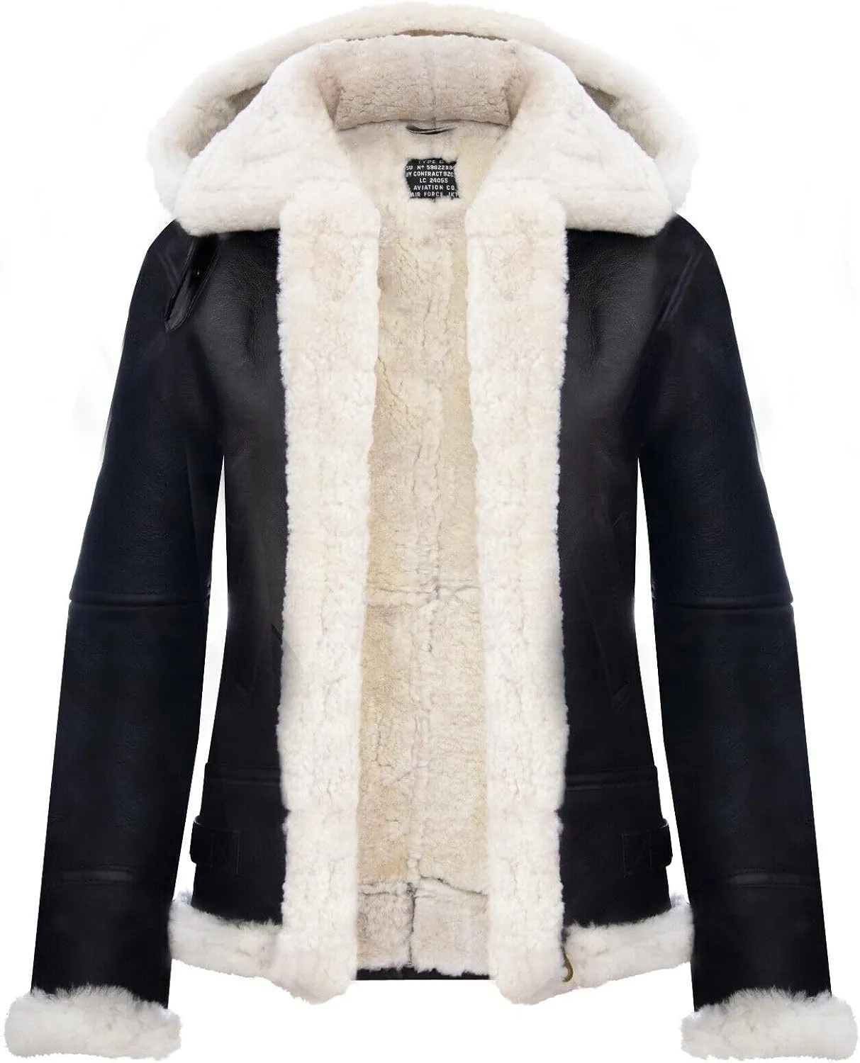 Womens Hooded Sheepskin Jacket B3 Flying Leather RAF Aviator Pilot