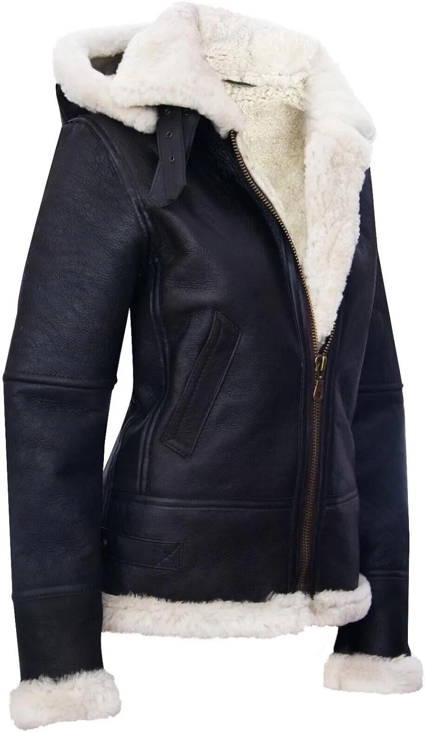 Womens Hooded Sheepskin Jacket B3 Flying Leather RAF Aviator Pilot