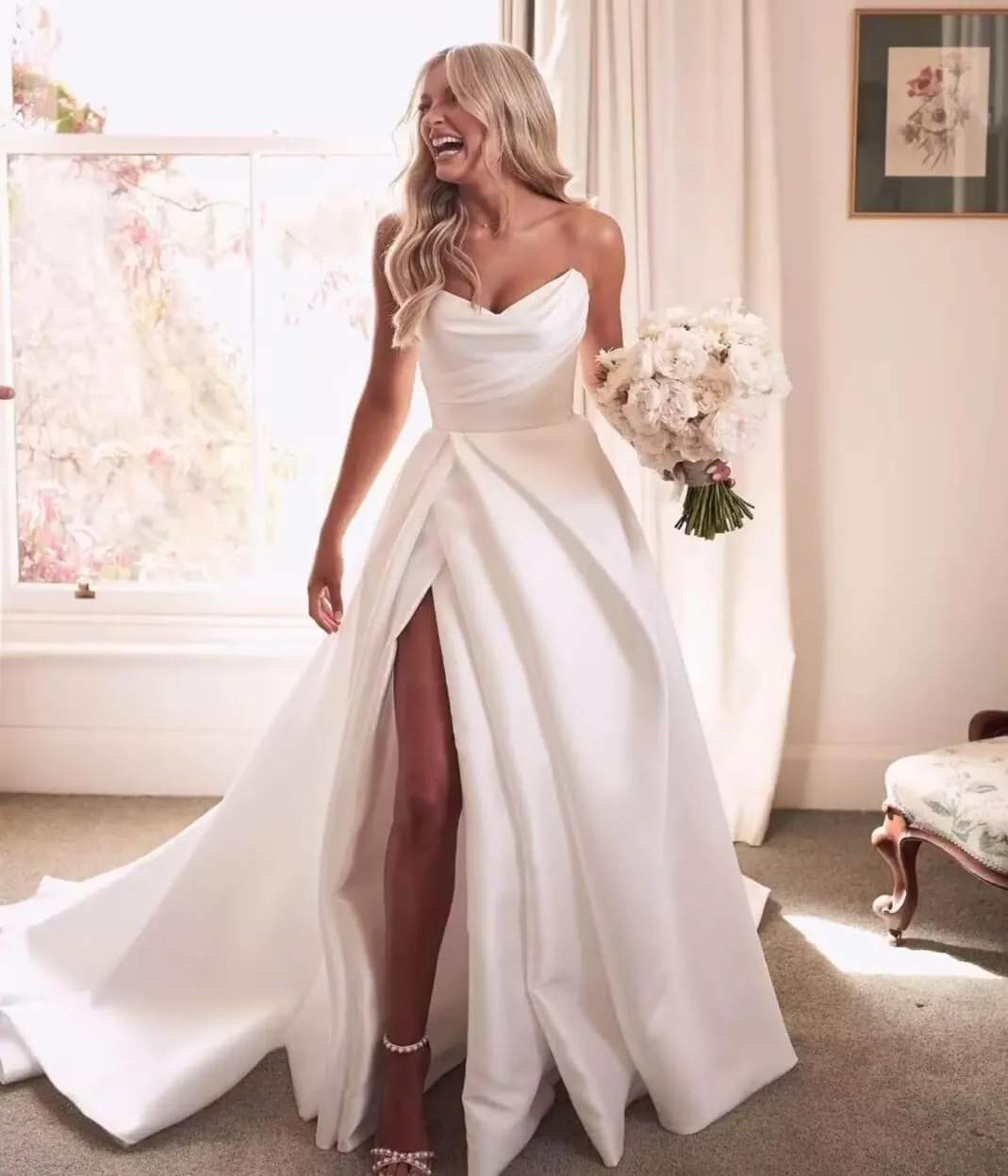 Women's Lace Applique Mermaid Wedding Dresses for Bride Beach Boho Wedding Bridal Gowns
