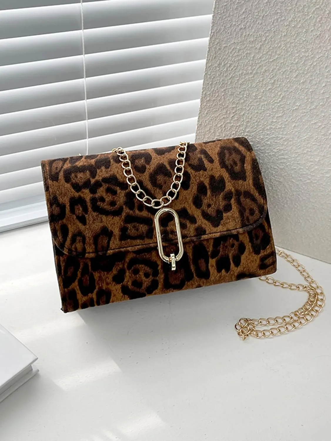 Women's Leopard Flap Y2K Shoulder Handbags Chain Strap Small Crossbody Bags Vintage Purse