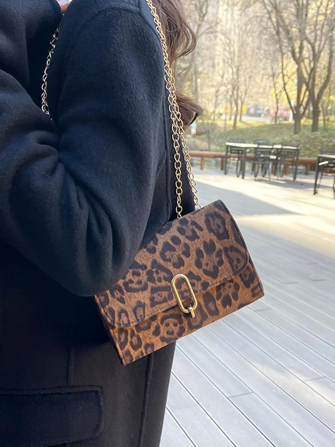Women's Leopard Flap Y2K Shoulder Handbags Chain Strap Small Crossbody Bags Vintage Purse