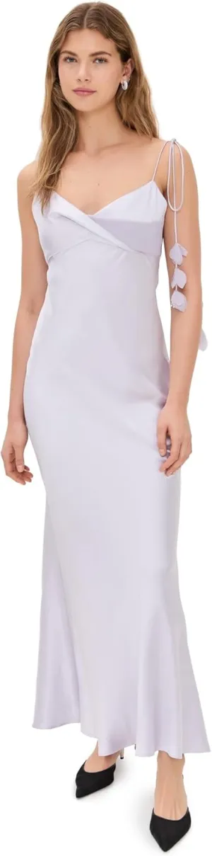 Women's Lilac Satin Flower Maxi Dress