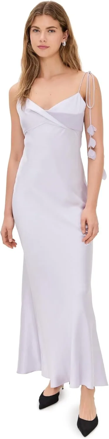 Women's Lilac Satin Flower Maxi Dress