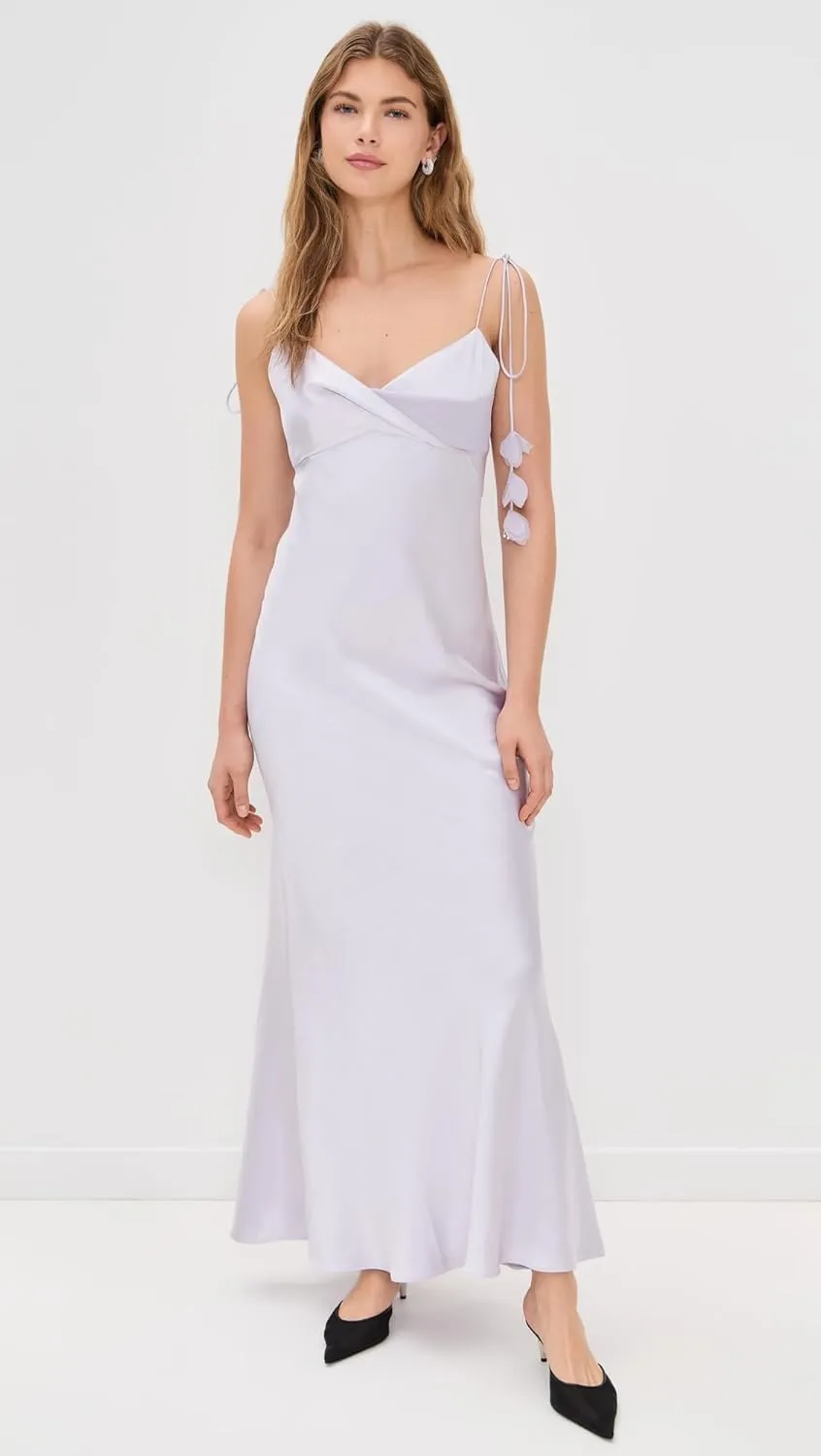 Women's Lilac Satin Flower Maxi Dress