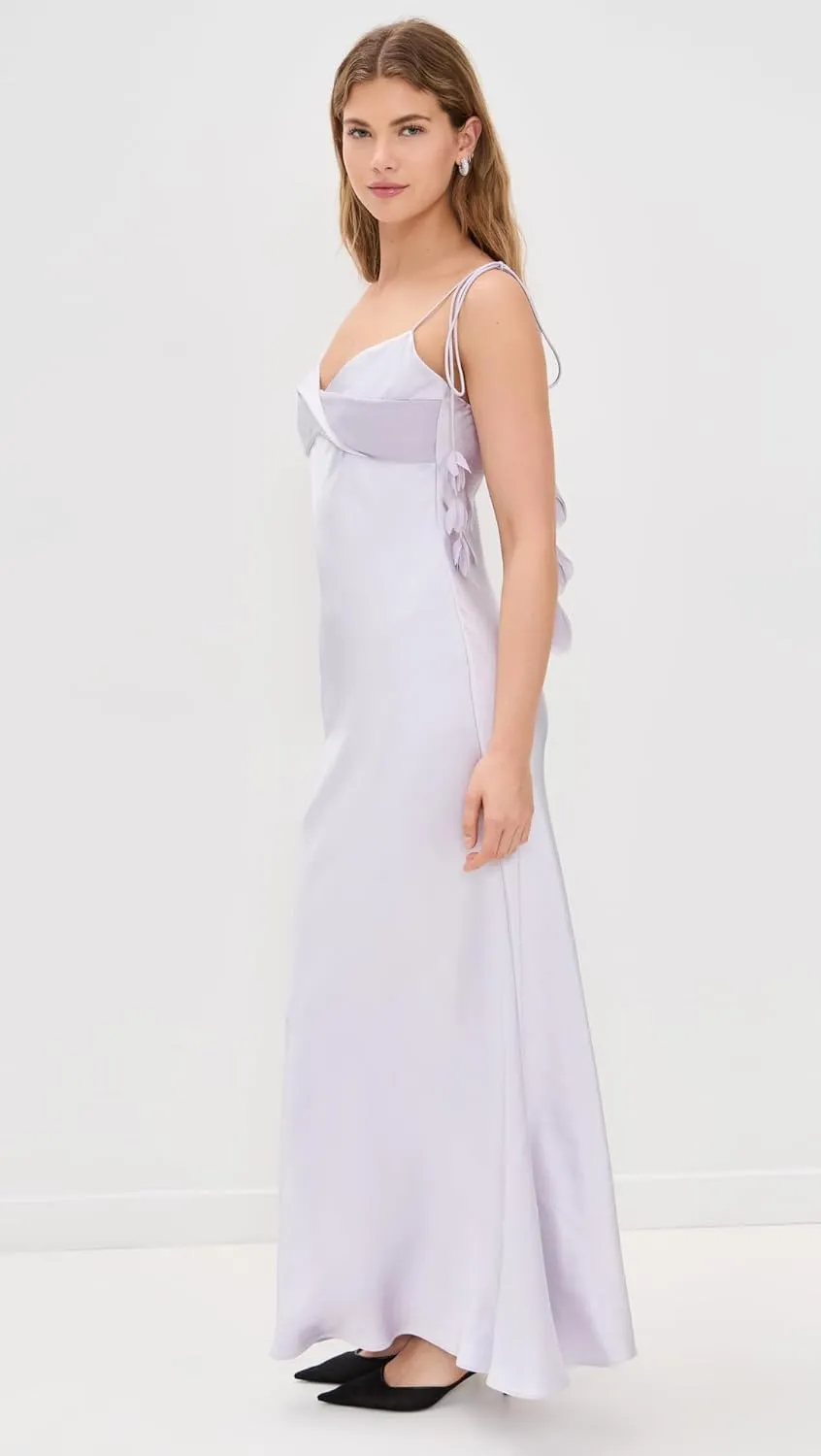 Women's Lilac Satin Flower Maxi Dress