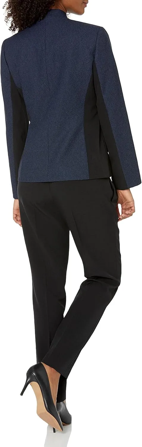 Women's Mini Check One Button with Flap Pockets Jacket with Combo and Slim Pant