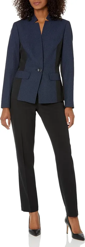 Women's Mini Check One Button with Flap Pockets Jacket with Combo and Slim Pant