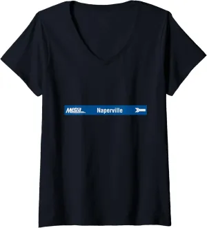 Womens Naperville (BNSF) Metra Sign V-Neck T-Shirt