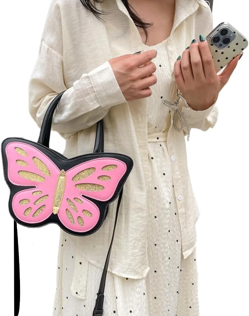 Womens PU 1eather Shoulder Bag Butterf1y Shape Messenger Bag Trend Crossbody Bag