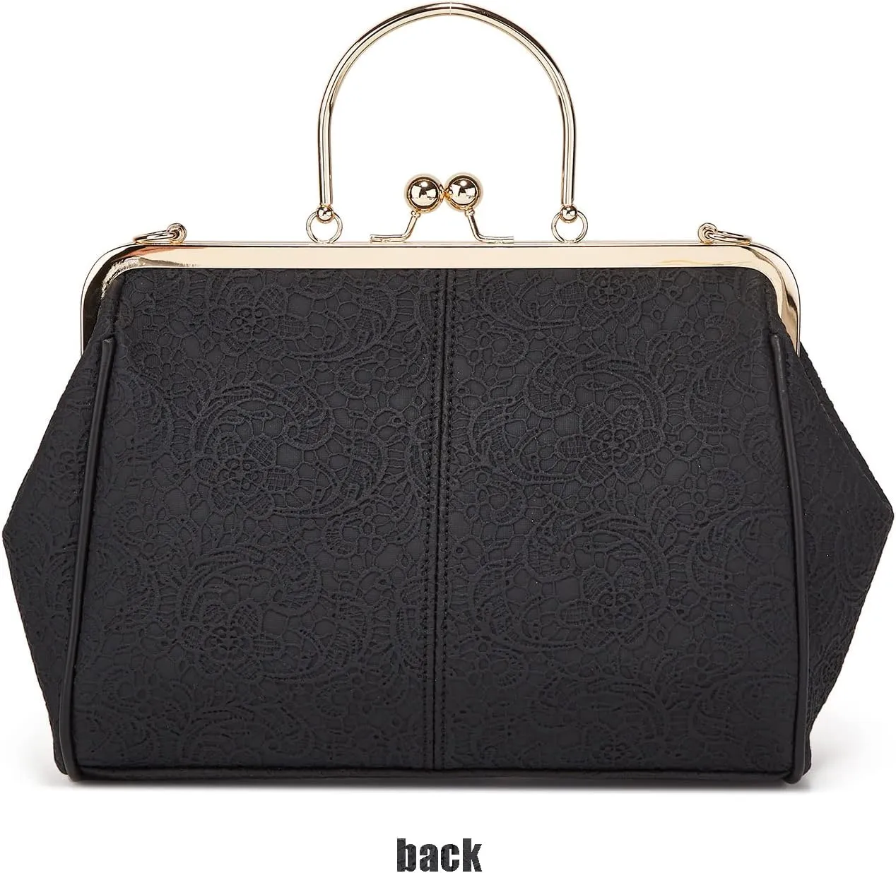 Women's Retro Handbag Kiss Lock Shoulder Purse PU Leather Tote Satchel with Lace