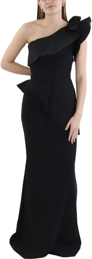 Womens Ruffled Nylon Evening Dress