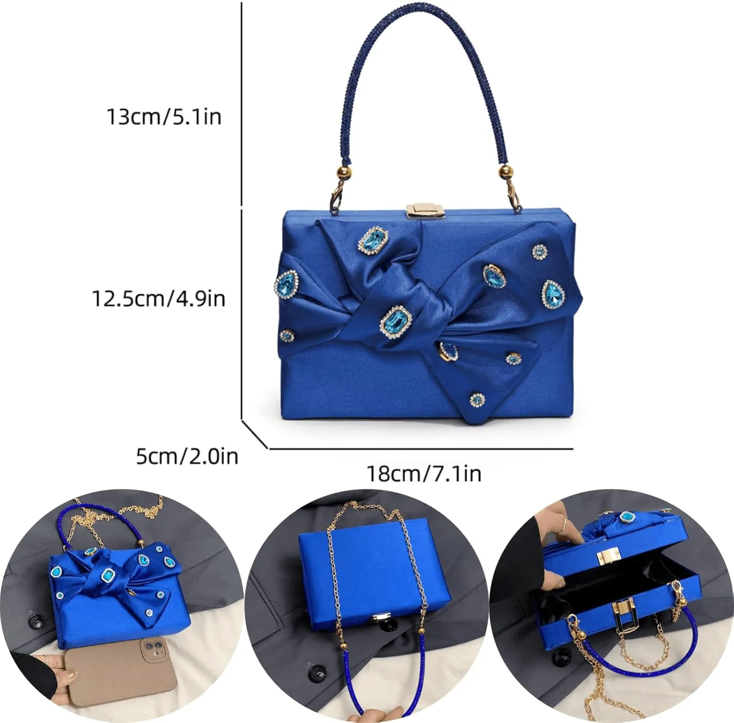 Women’s Satin Evening Bag Bow Handbag Purse Party Clutches Wedding Chain Shoulder Cross Body Bag
