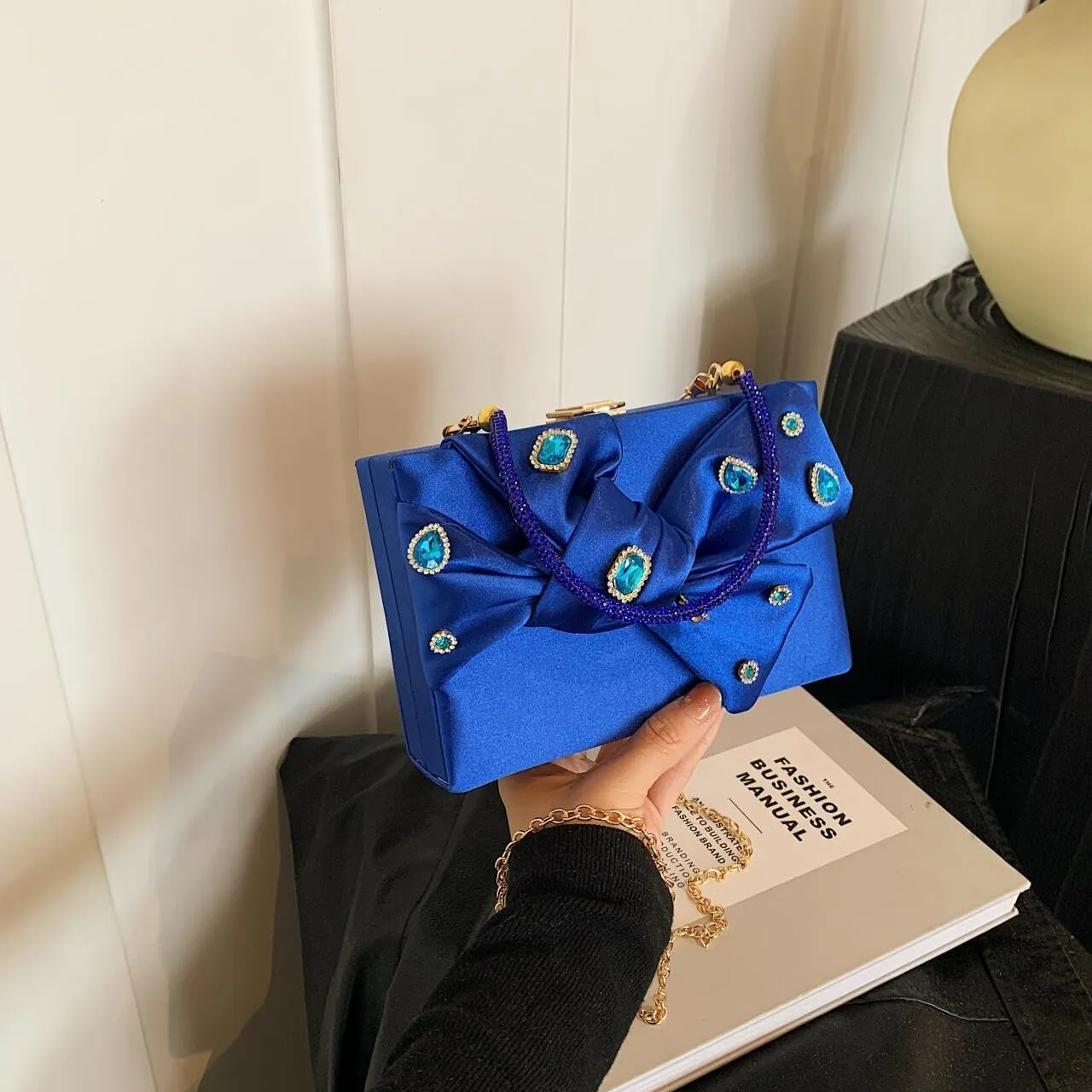 Women’s Satin Evening Bag Bow Handbag Purse Party Clutches Wedding Chain Shoulder Cross Body Bag