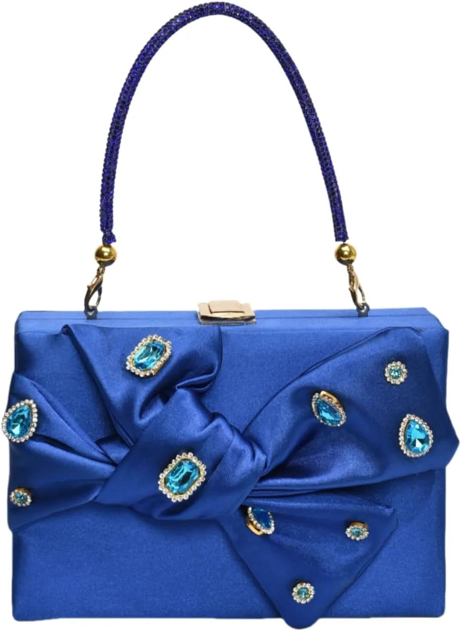 Women’s Satin Evening Bag Bow Handbag Purse Party Clutches Wedding Chain Shoulder Cross Body Bag