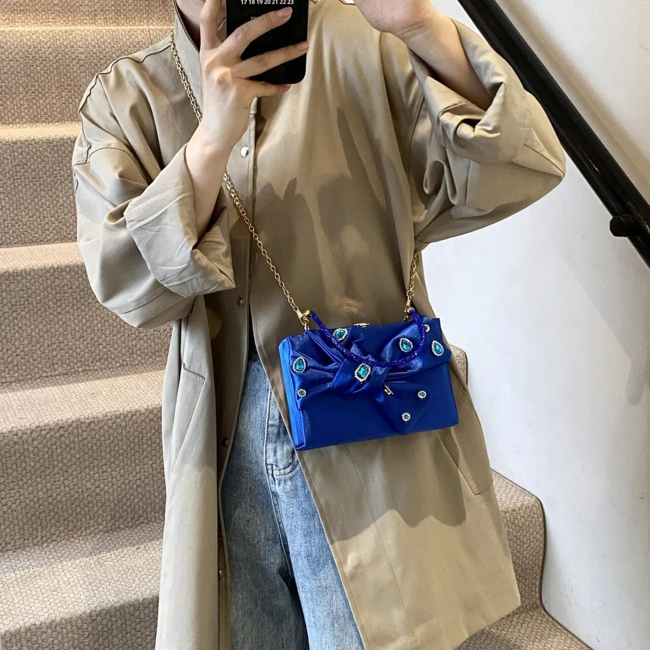 Women’s Satin Evening Bag Bow Handbag Purse Party Clutches Wedding Chain Shoulder Cross Body Bag