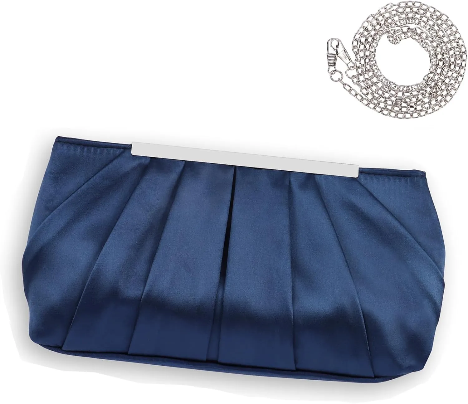 Womens Satin Evening Clutch Purses Elegant Pleated Satin Evening Handbag with Detachable Chain Prom Handbag