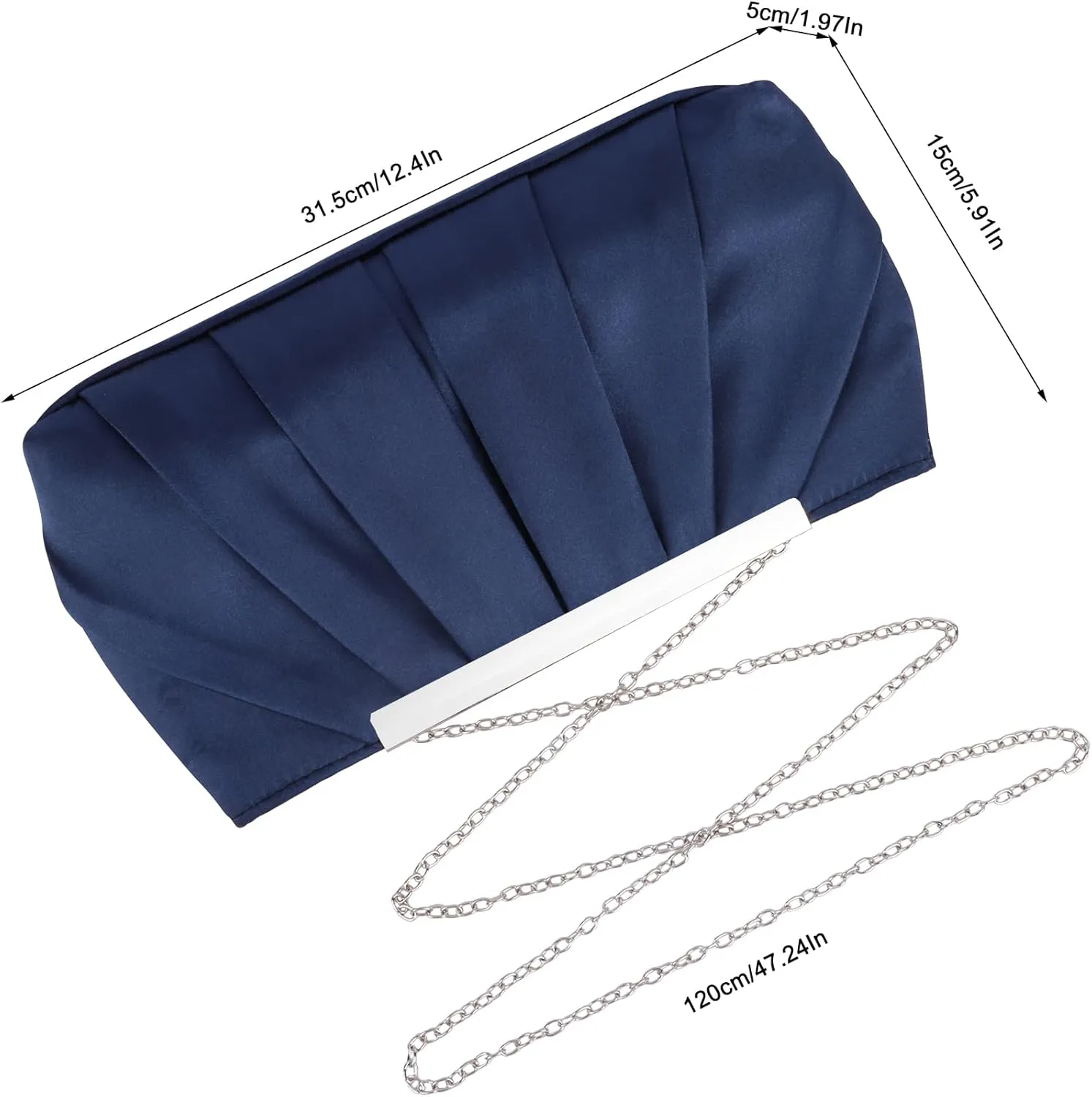 Womens Satin Evening Clutch Purses Elegant Pleated Satin Evening Handbag with Detachable Chain Prom Handbag