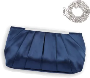 Womens Satin Evening Clutch Purses Elegant Pleated Satin Evening Handbag with Detachable Chain Prom Handbag