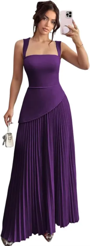 Women's Spaghetti Straps Bridesmaid Dresses 2025 Asymmetrical Drop Waist Pleated Formal Evening Dress DE499