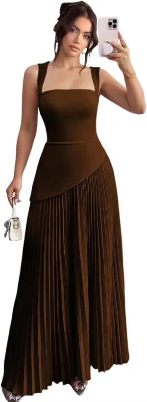Women's Spaghetti Straps Bridesmaid Dresses 2025 Asymmetrical Drop Waist Pleated Formal Evening Dress DE499