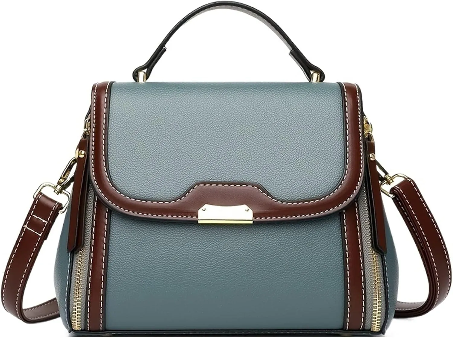 Women's Two Tone Handbag, Trendy Commuter Crossbody Bag, Small Faux Leather Flap Purse