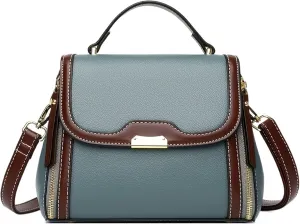 Women's Two Tone Handbag, Trendy Commuter Crossbody Bag, Small Faux Leather Flap Purse