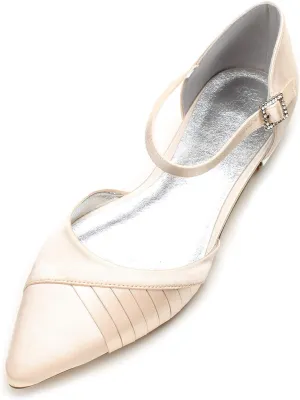 Women's Wedding Shoes for Bride Flats Satin Closed Pointed Toe Satin Bridal Dressy Shoes