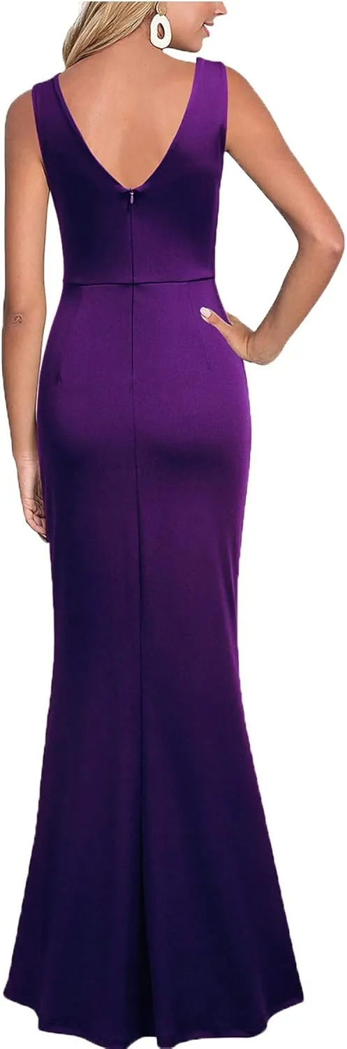 WOOSEA Women Sleeveless V Neck Split Evening Cocktail Long Dress