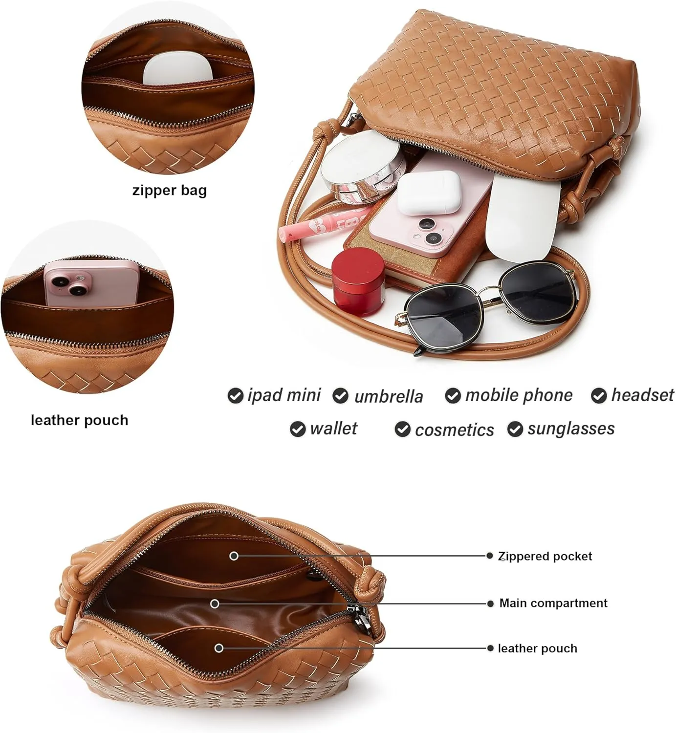 Woven Crossbody Bags for Women: Vegan Leather Purse - Handwoven Small Handbag- Trendy Shoulder Bag