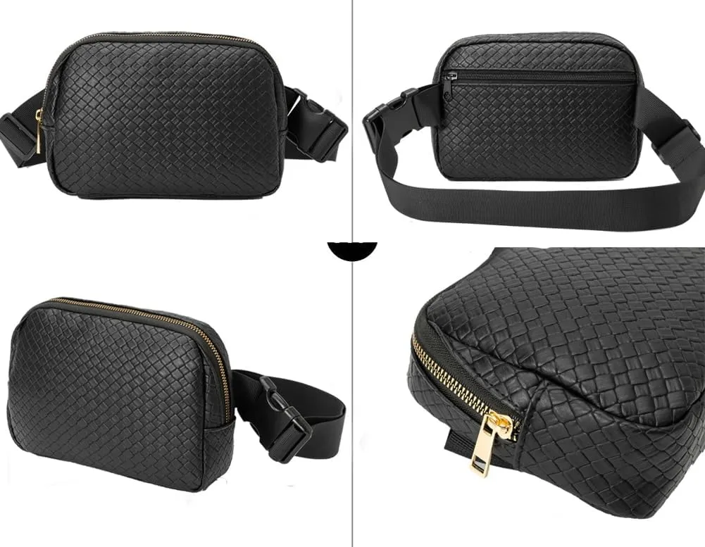 Woven Fanny Pack for Women Belt Bag with Zipper Crossbody Bags Waist Bag Sling Bag Handbag for Travel Running Hiking, Blue
