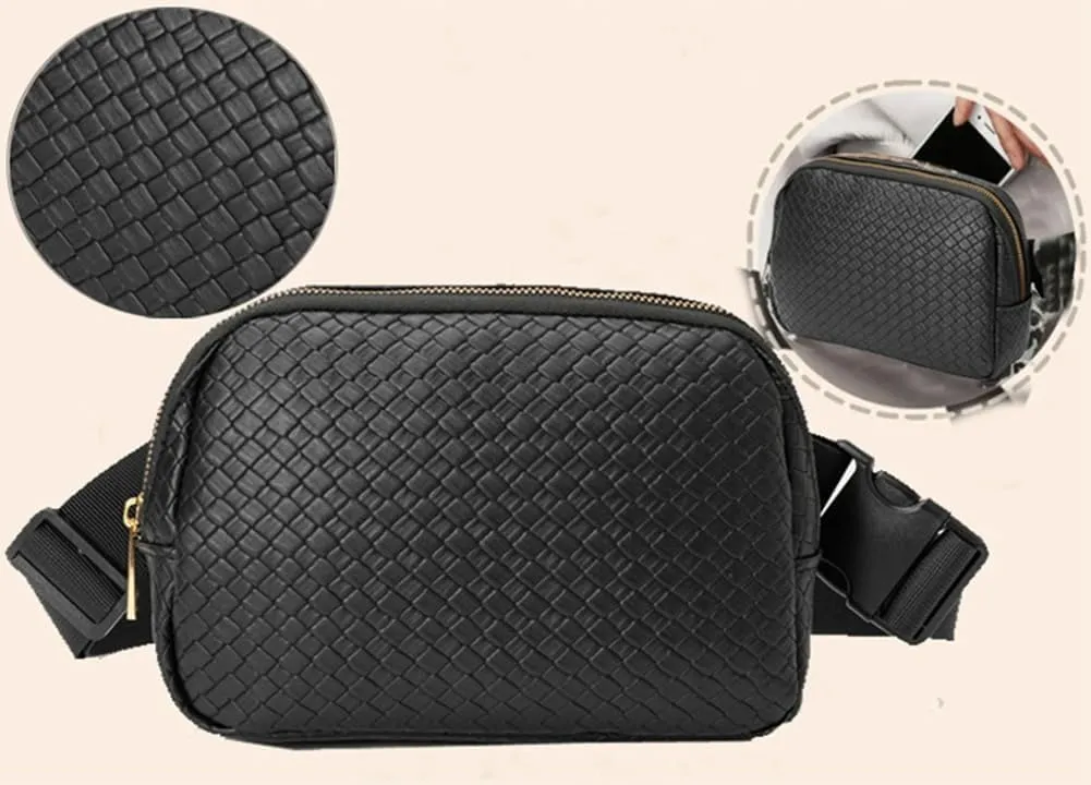 Woven Fanny Pack for Women Belt Bag with Zipper Crossbody Bags Waist Bag Sling Bag Handbag for Travel Running Hiking, Blue