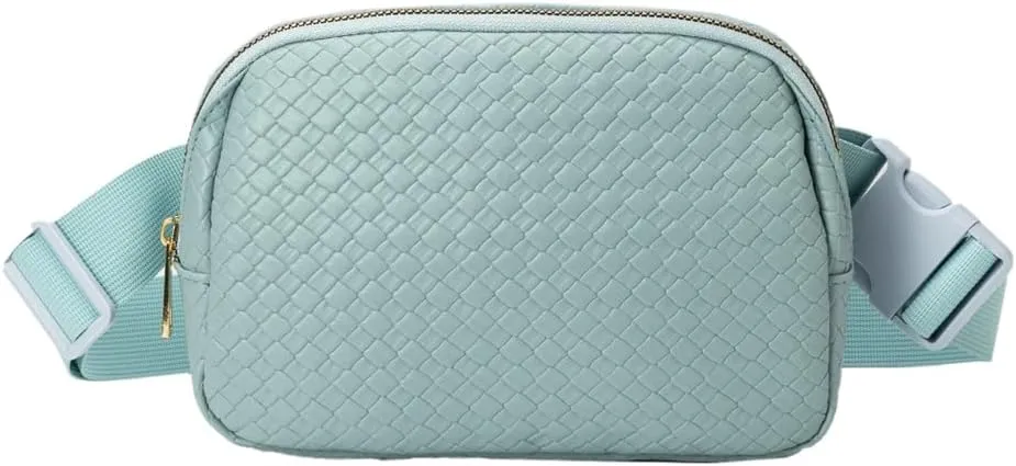 Woven Fanny Pack for Women Belt Bag with Zipper Crossbody Bags Waist Bag Sling Bag Handbag for Travel Running Hiking, Blue