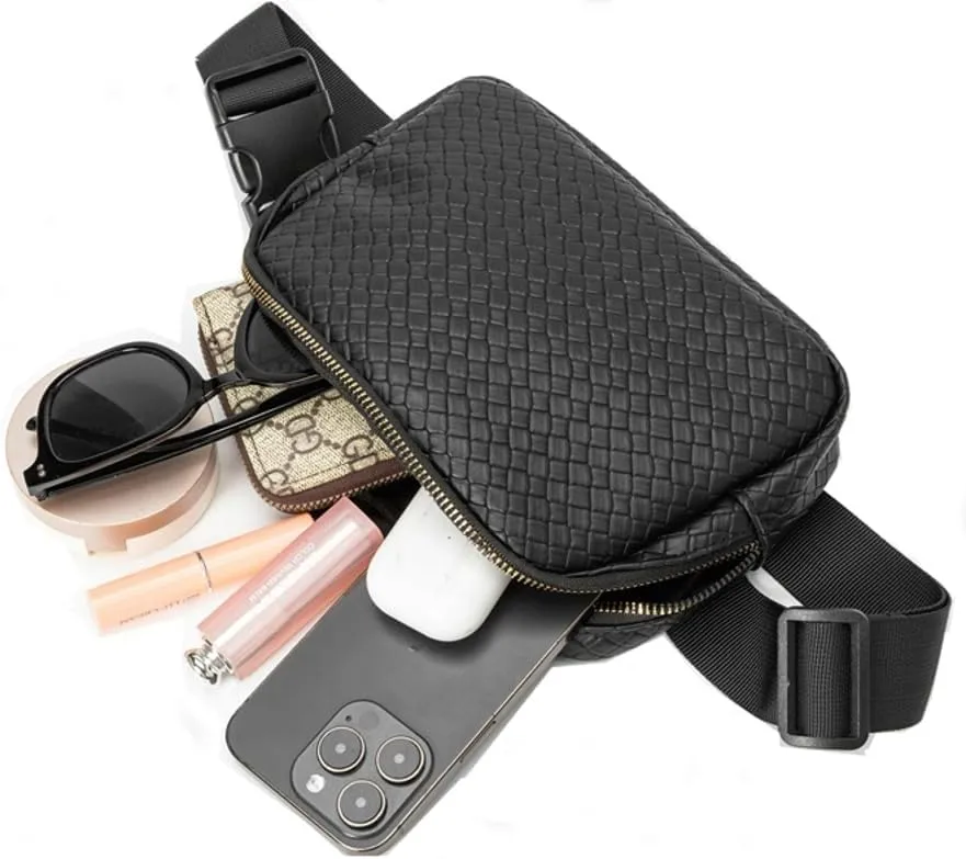 Woven Fanny Pack for Women Belt Bag with Zipper Crossbody Bags Waist Bag Sling Bag Handbag for Travel Running Hiking, Blue