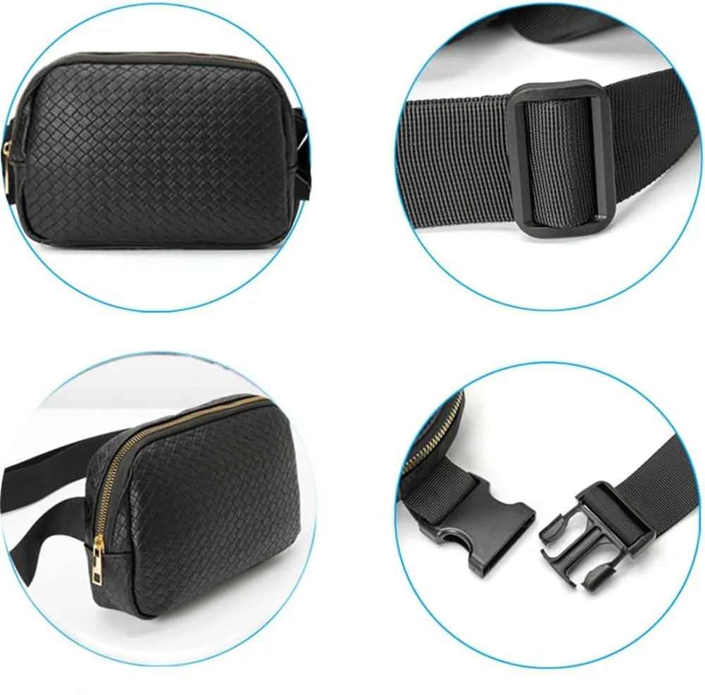 Woven Fanny Pack for Women Belt Bag with Zipper Crossbody Bags Waist Bag Sling Bag Handbag for Travel Running Hiking, Blue