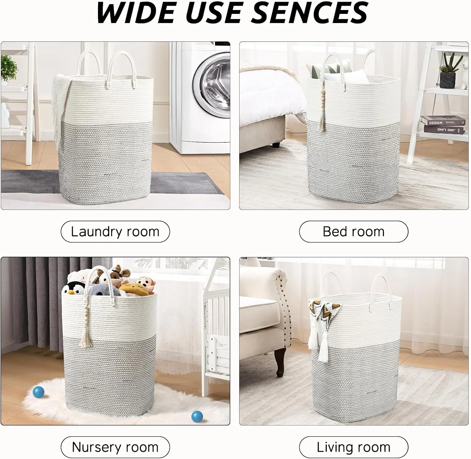 Woven Laundry Basket for Clothes, 65L Large Rectangle Laundry Hampers, Nursery Storage Basket for Toys, Tall Dirty Clothes Hamper for Bedroom Aesthetic, Bathroom, Laundry Room