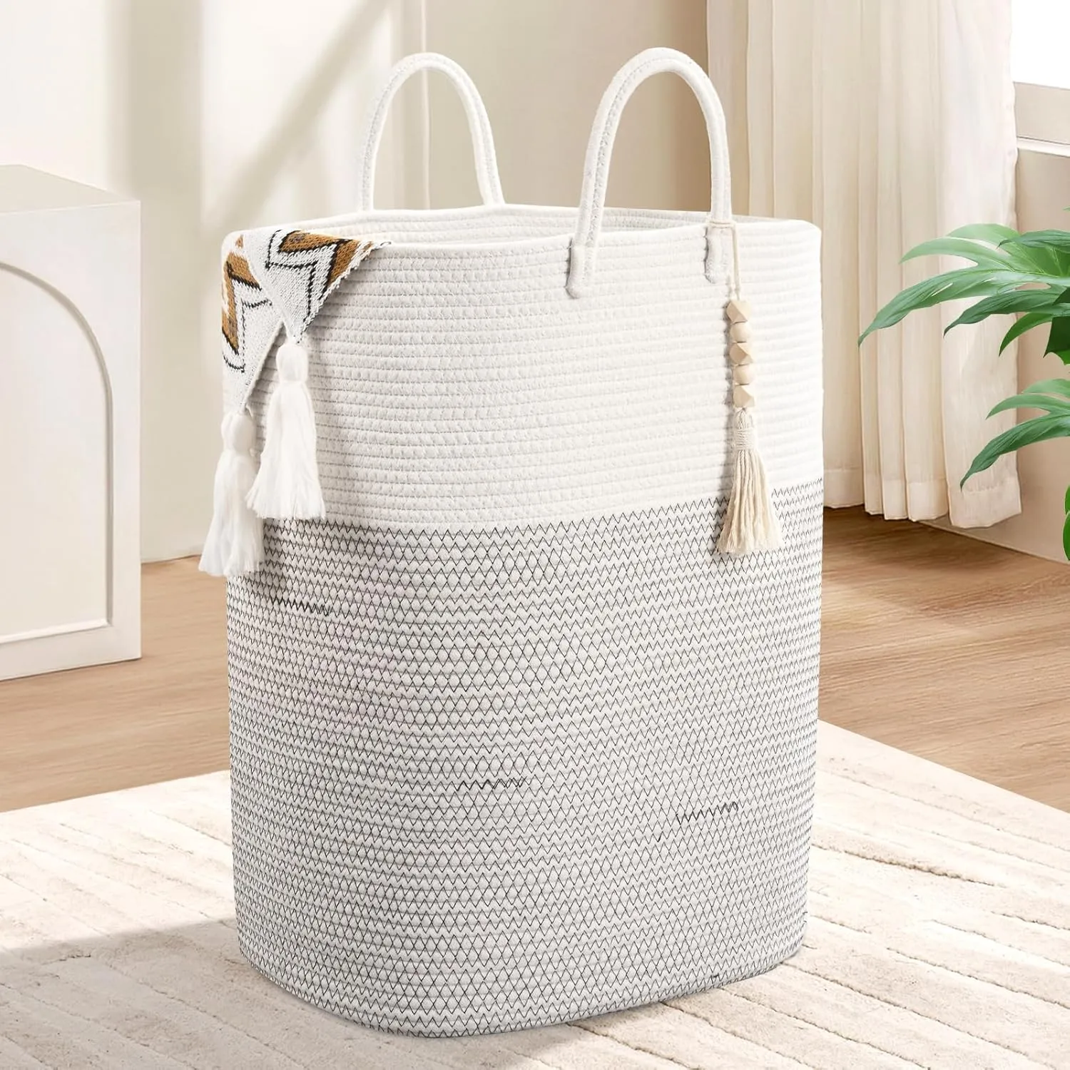 Woven Laundry Basket for Clothes, 65L Large Rectangle Laundry Hampers, Nursery Storage Basket for Toys, Tall Dirty Clothes Hamper for Bedroom Aesthetic, Bathroom, Laundry Room