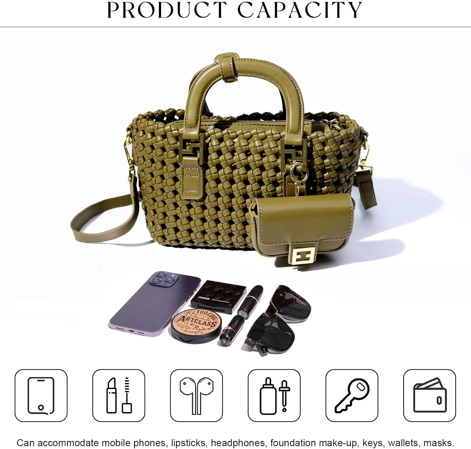 Woven Tote Bag For Women, Fashion Crossbody Shoulder Bag, Casual Top-handle Handbags, and Travel Purses Phone Bag