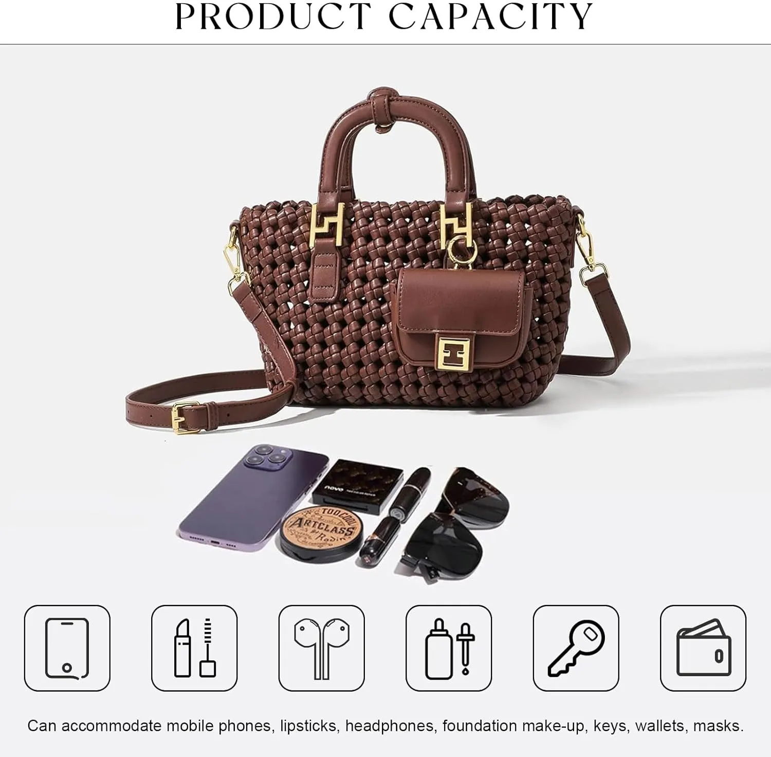 Woven Tote Bag For Women, Fashion Crossbody Shoulder Bag, Casual Top-handle Handbags, and Travel Purses Phone Bag