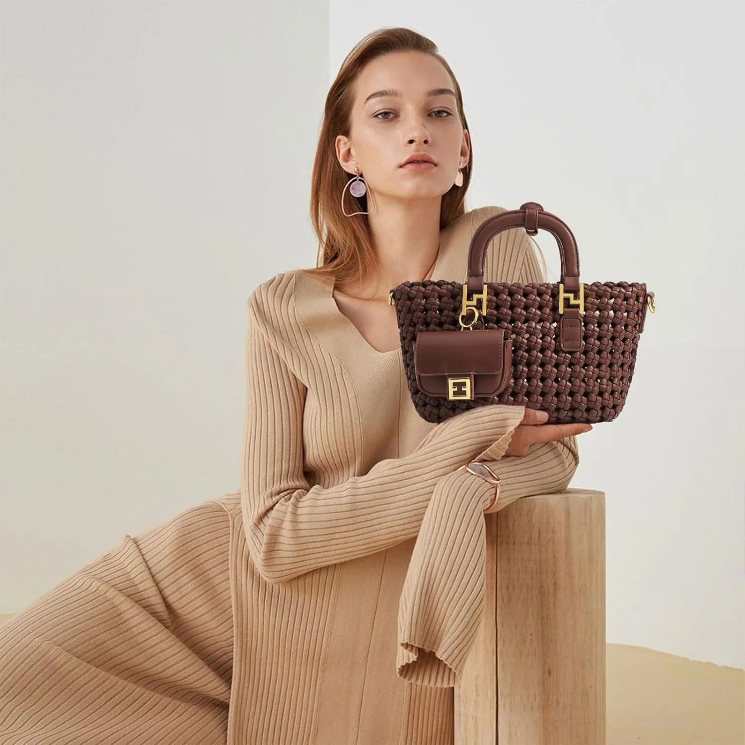 Woven Tote Bag For Women, Fashion Crossbody Shoulder Bag, Casual Top-handle Handbags, and Travel Purses Phone Bag