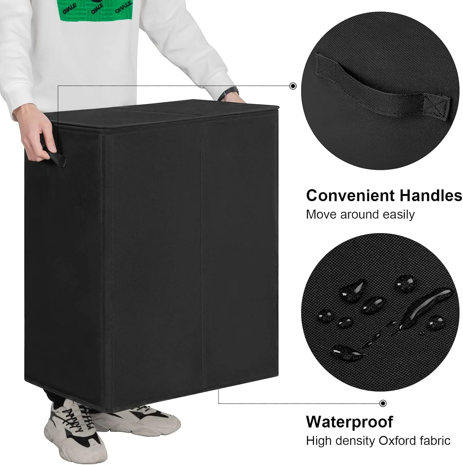 WOWLIVE 154L Double Laundry Hamper with Lid and Removable Laundry Bags, Large Dirty Clothes Hamper 2 section Collapsible Laundry Basket Dorm Room Storage for Bedroom, Bathroom, College, Black
