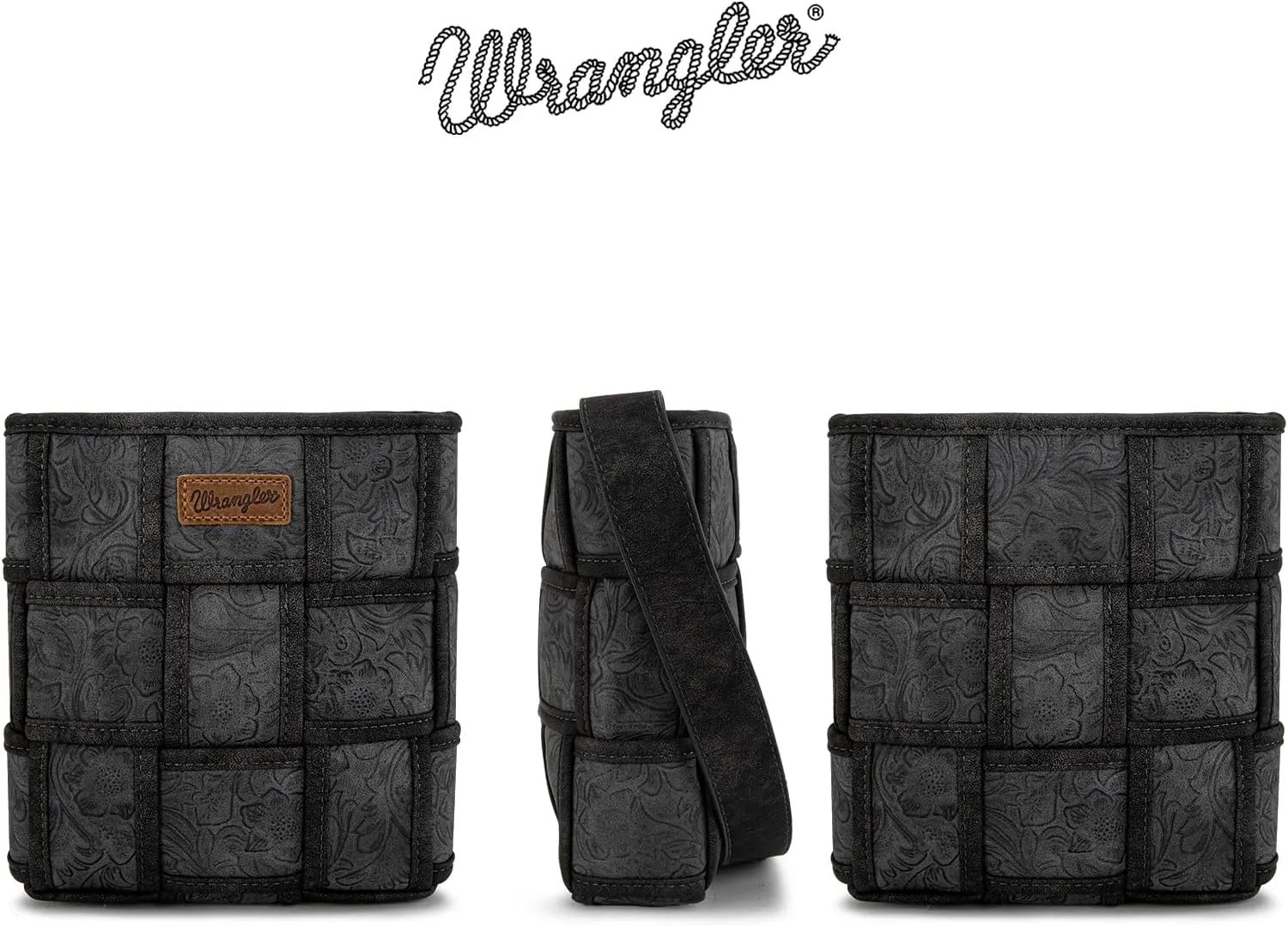 Wrangler Woven Crossbody Bag for Women Vintage Floral Tooled Cross Body Purse