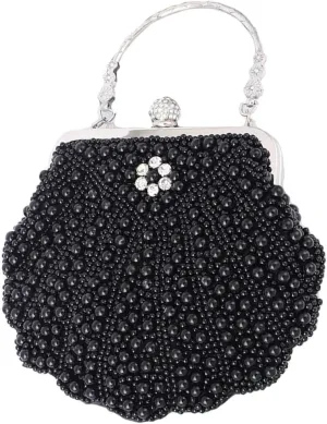 XINNI Women Shell Shape Pearl Rhinestone Purse Clutch Handbag for Cocktail Evening Party