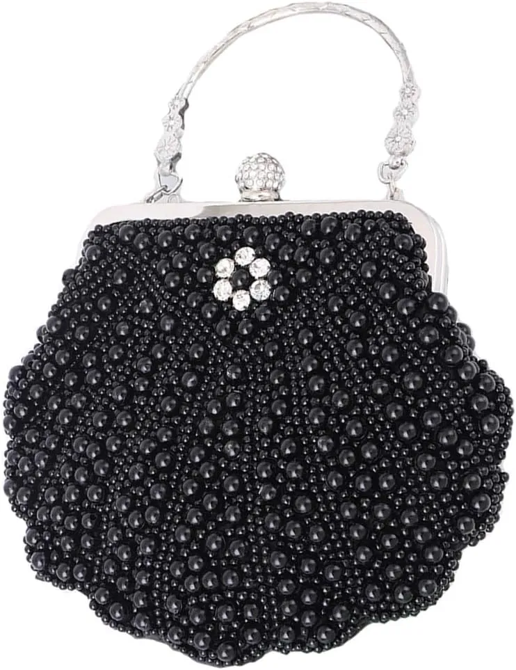 XINNI Women Shell Shape Pearl Rhinestone Purse Clutch Handbag for Cocktail Evening Party