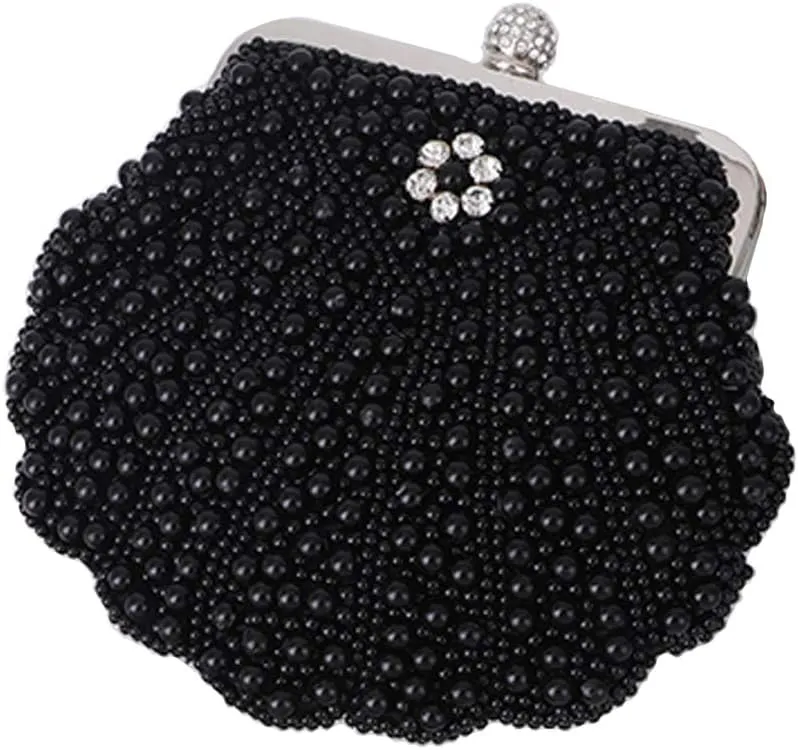 XINNI Women Shell Shape Pearl Rhinestone Purse Clutch Handbag for Cocktail Evening Party