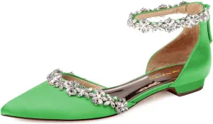 XYD Women Classic Pointed Toe D'Orsay Wedding Flat Sandals Sparkly Rhinestones Ankle Strap Low Heel Dress Shoes with Zipper